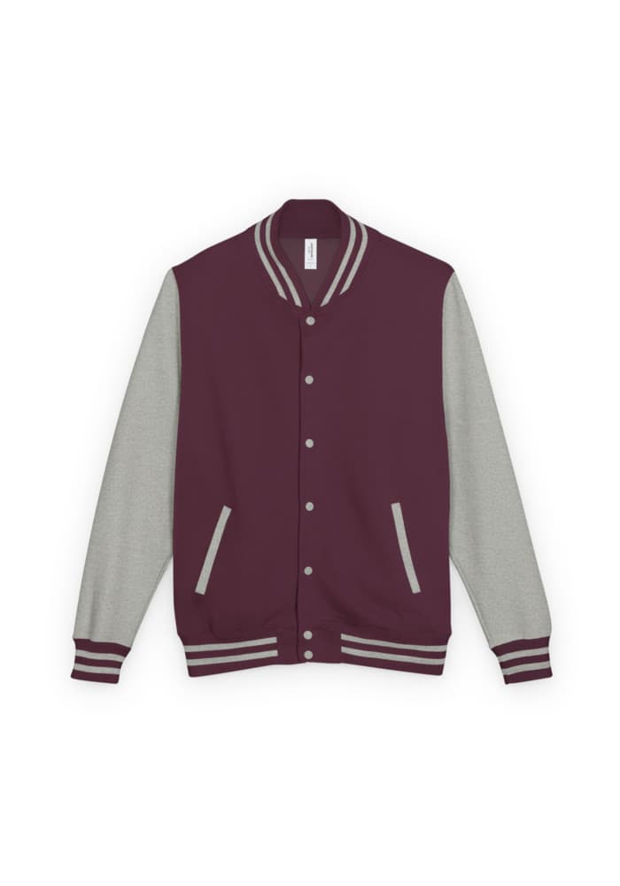 Unisex Heavyweight Letterman Jacket | AWDis JH043 — Burgundy/Heather Grey